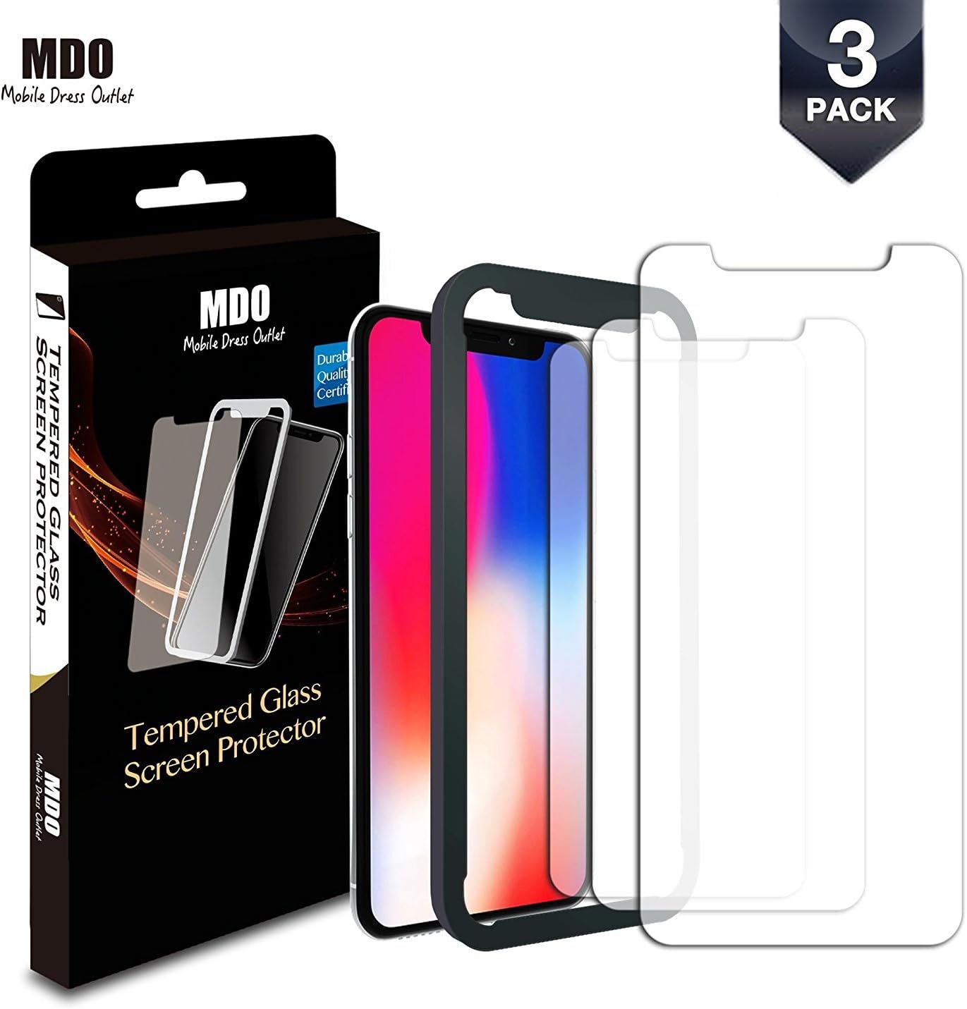 (3-Pack) iPhone X XS 11 Pro Screen Protector for Apple iOS, 9H Hardness, Tempered Glass, and Alignment Frame for Easy Install and Case Friendly