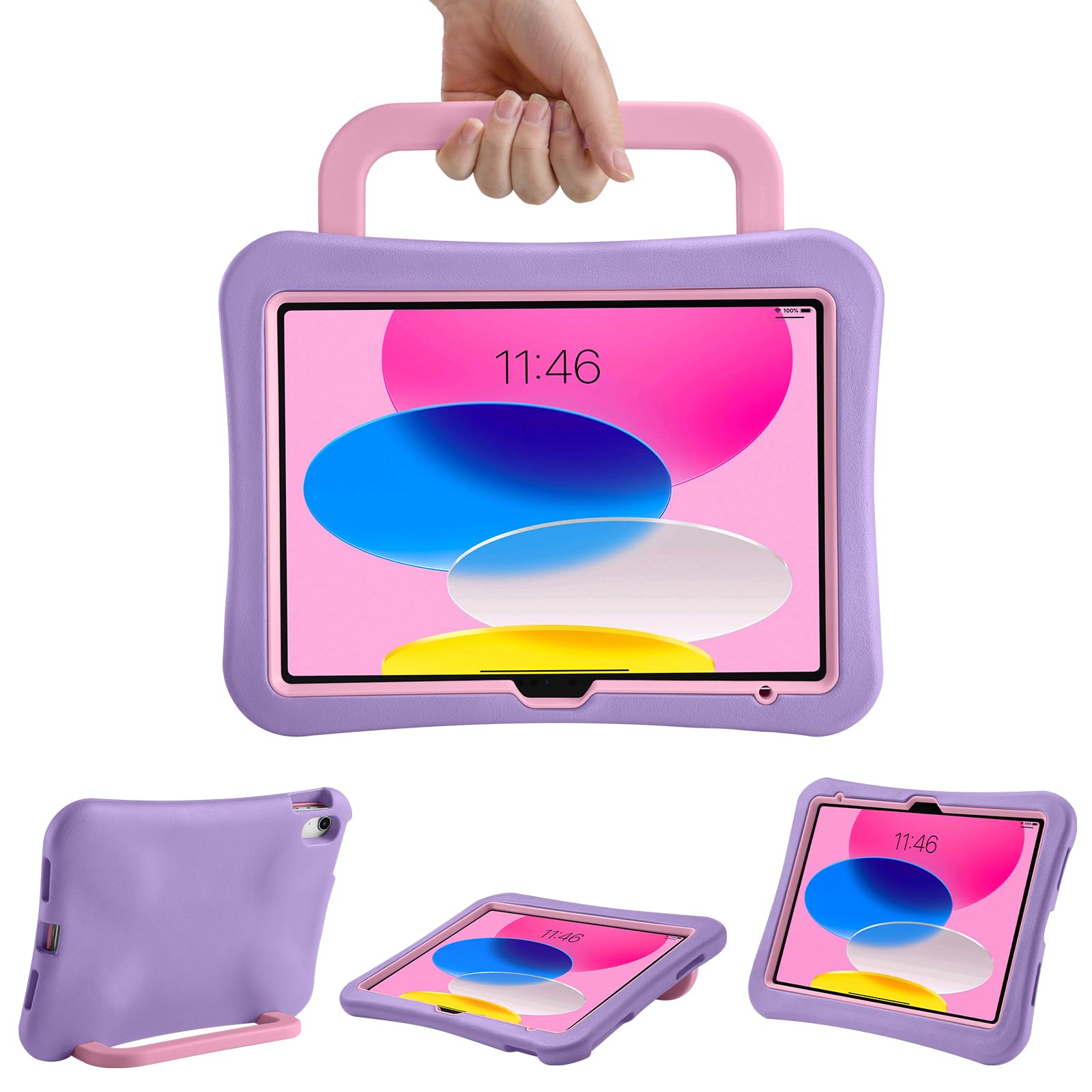 Photo 1 of Kids Case for iPad (A16) 11th/10th Gen 10.9'' 2025/2022, Light Weight Heavy Duty/Shockproof/Drop Proof with Handle,Child Friendly case for iPad 11/10th (Purple Pink)