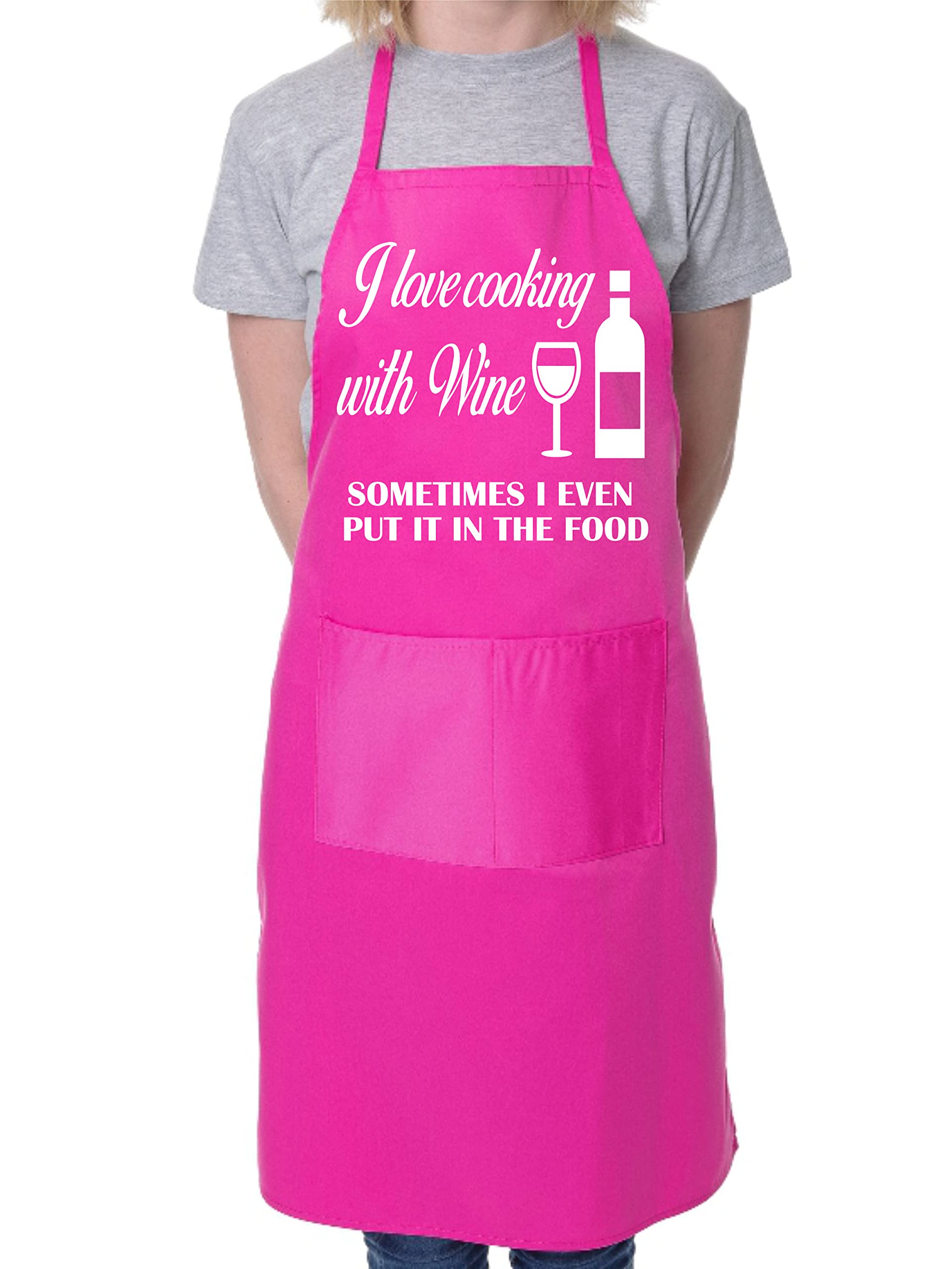 Print4U Love Cooking With Wine Fathers Day BBQ Cooking Novelty Apron Pink