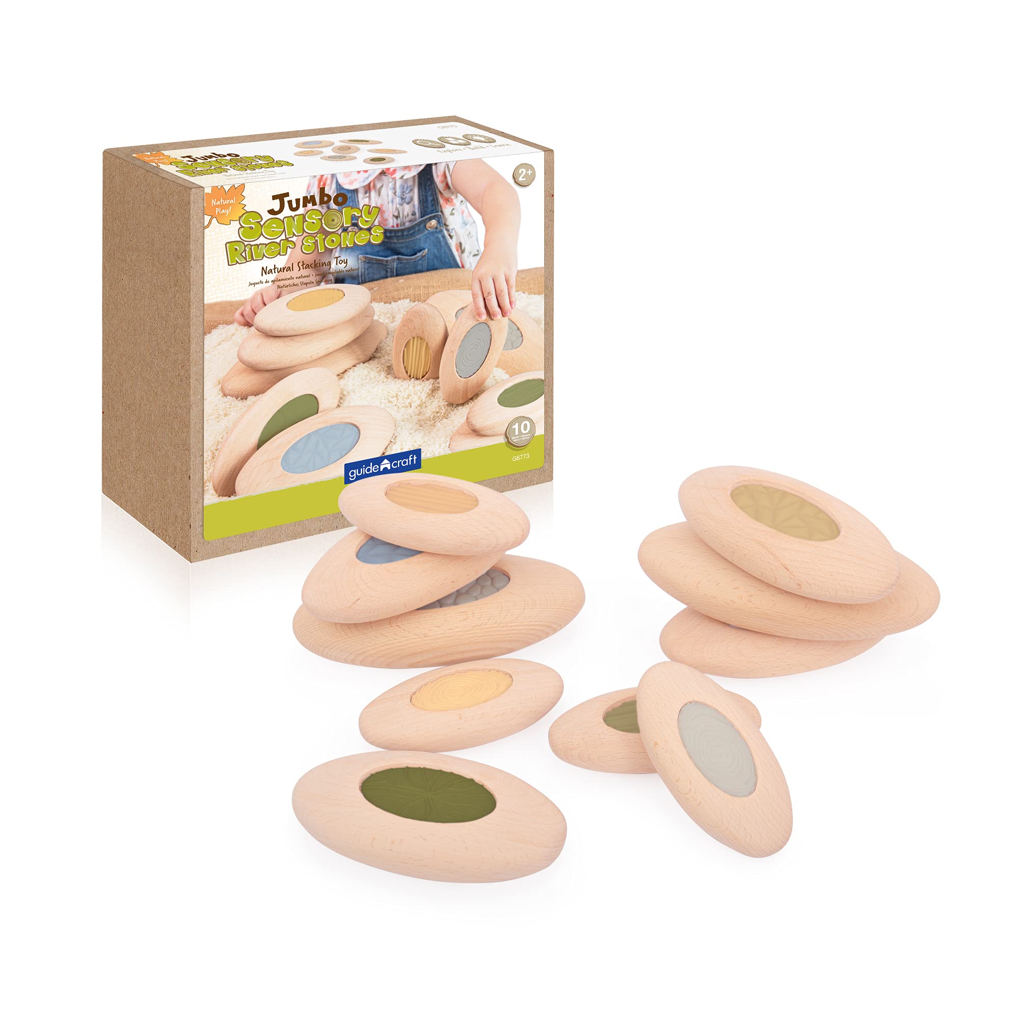 Guidecraft - Sensory Blocks Stackable Jumbo Wood River Stones, Multicolor (XGC-G6773)