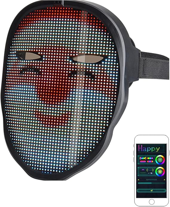 Led Face Mask, Transforming Luminous Mask, Rechargeable Bluetooth App