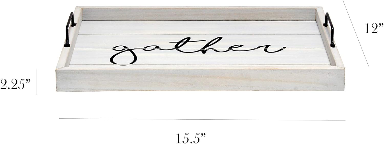 Elegant Designs HG2000-GGH Wood w-Handles Decorative Serving Tray, 15.5" x 12", Gray Wash Gather: Home & Kitchen