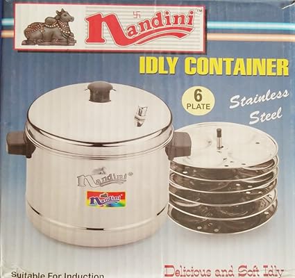 Nandini Stainless Steel Idly Coocker with 6 plates, 100oz(Silver)