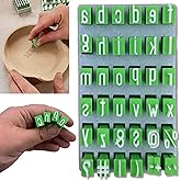 Clay Stamps - Alphabet, Numbers & Symbols DIY Handmade Alphabet Mold Accessories for Ceramic Decorating - 36 Pieces Letter Stamps for Clay with Storage Box - Green (Lowercase Letter Plastic)