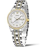 OLEVS Womens Watches Small Face Ladies Watches for Women with Day Date Diamond Silver Gold Two Tone Stainless Steel Waterproof Analog Reloj para Mujer Classic Fashion Dress Quartz Womens Wrist Watch