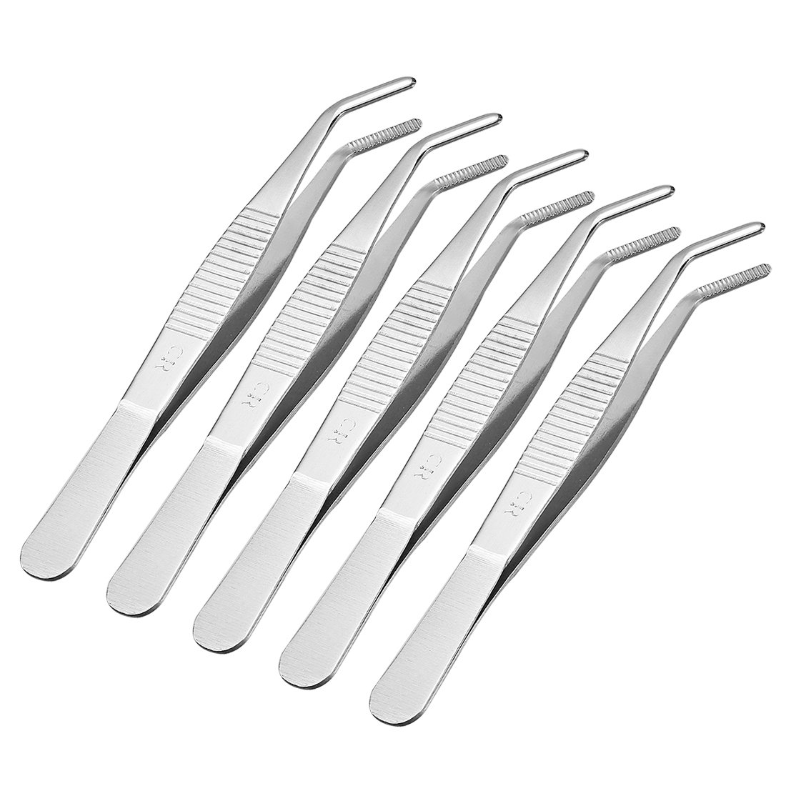 Sourcingmap 5 Pcs 5.5-Inch Stainless Steel Tweezers with Curved Serrated Tip