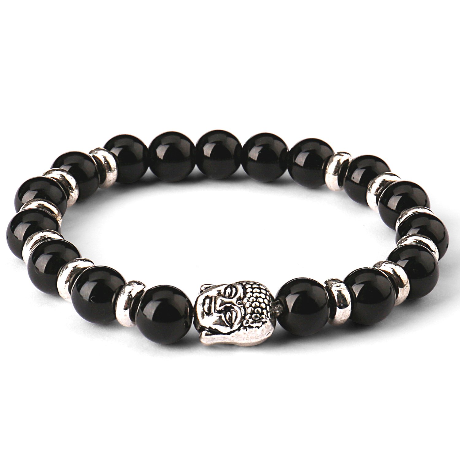 Bead Bracelets,UHIBROS Unisex Natural Tiger Eyes, Black Matte, Weathering Agate Beads Stretch Bracelets With Leopard Head Gold,Silver