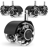 Omyoffice 2" Office Chair Wheels Set of 5, Black Heavy Duty Chair Caster | Support 2200lbs, Mute Rubber, Universal Fit 7/16"x7/8" Stem, Smooth Quiet Rolling, Safety Protection for Hardwood, Carpet