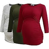 Smallshow Women's Maternity Tunic Tops Clothes 3/4 Sleeve Ruched Pregnancy Shirt