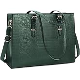 Laptop Bag for Women 15.6 Inch Laptop Tote Bag Leather Classy Computer Briefcase for Work Waterproof Handbag Professional Shoulder Bag Women Business Office Bag Large Capacity Green