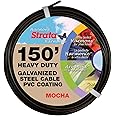 Strata 150 Feet Clothesline Outdoor Heavy Duty Galvanized Wire Steel Cable, Mocha PVC Coating - Clothes Line Wires for Outside Laundry Drying