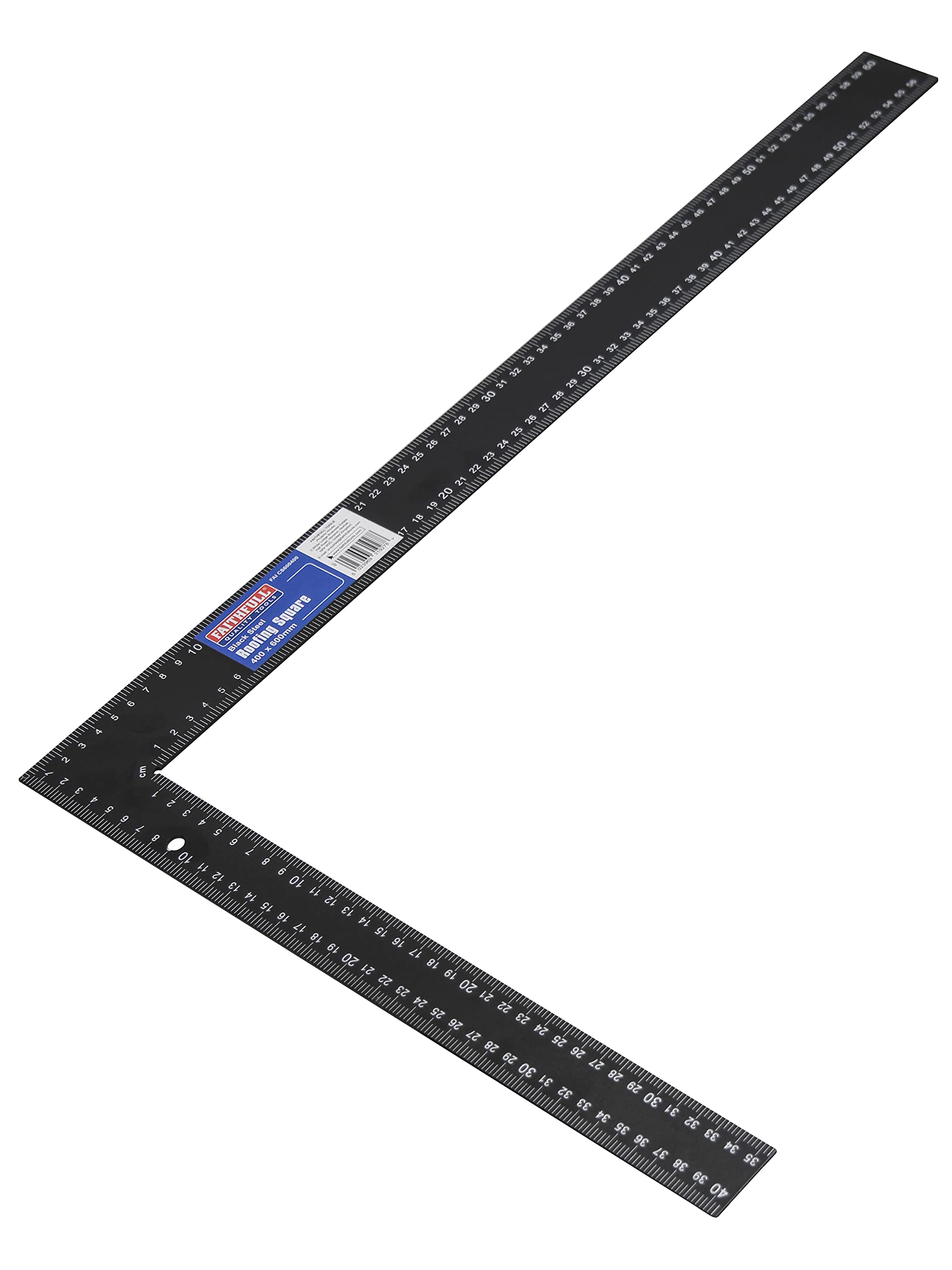 Faithfull Roofing Rafter Framing Square – Heavy-Duty Steel Carpenter's Square with Metric & Imperial Markings, Conversion Chart & Hanging Hole - 600 x 400mm (24 x 16in)