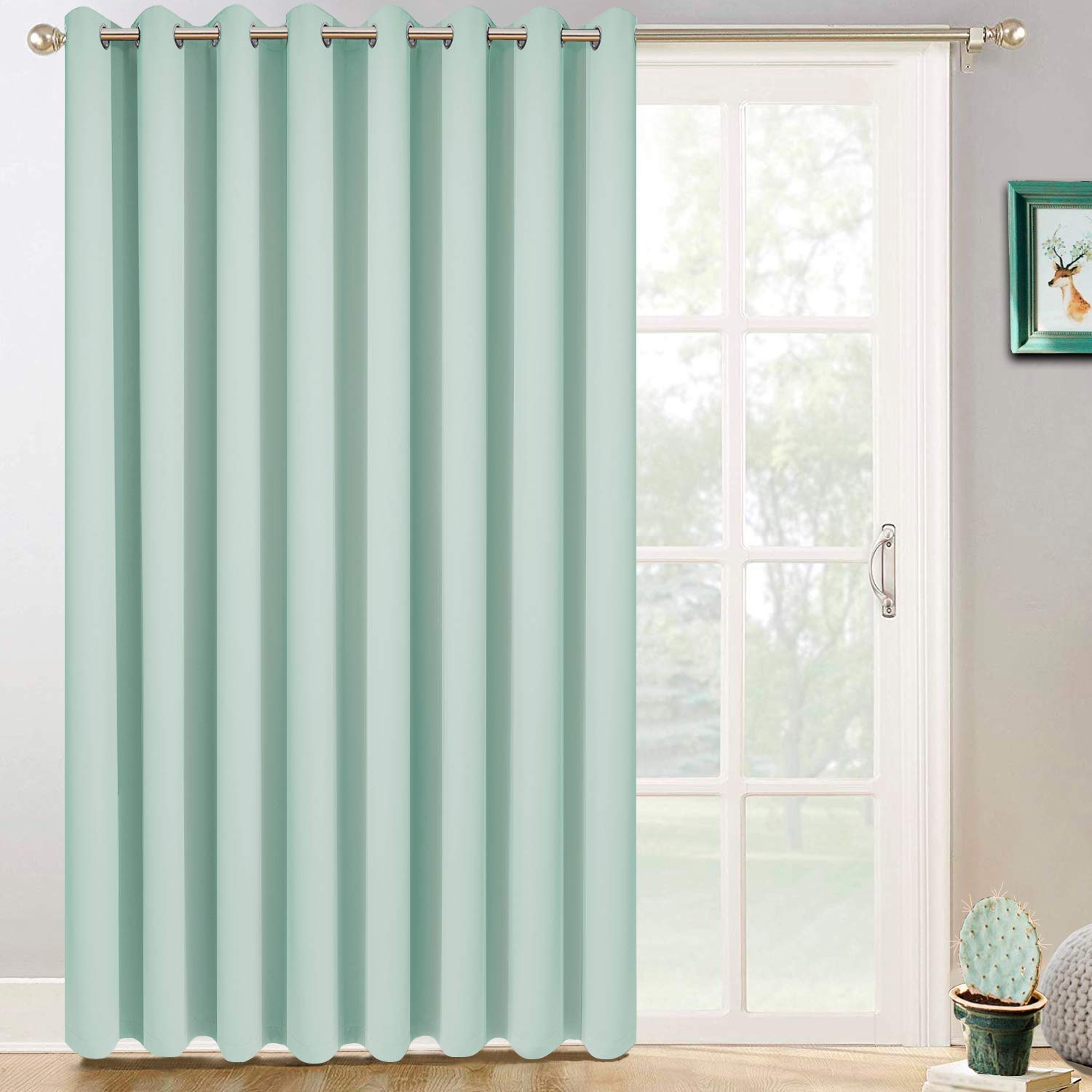 Yakamok Extra Wide Blackout Curtain for Sliding Glass Door, Grommet Thermal Insulated Room Divider Curtain 100W x 84L inch, Room Darkening Patio Curtain,8.3ft Wide x 7ft Tall, 1 Panel,Aqua