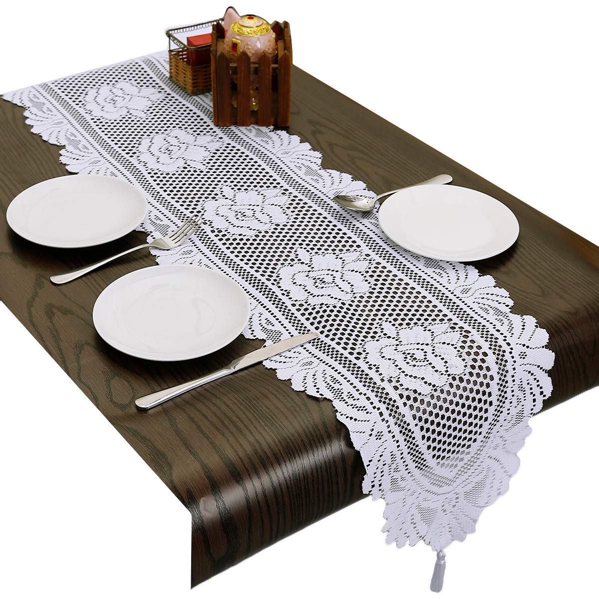 mookaitedecor Lace Table Runner for Kitchen Rectangular Tablecloth Table Decoration Cloth for Party 33 x 150 cm