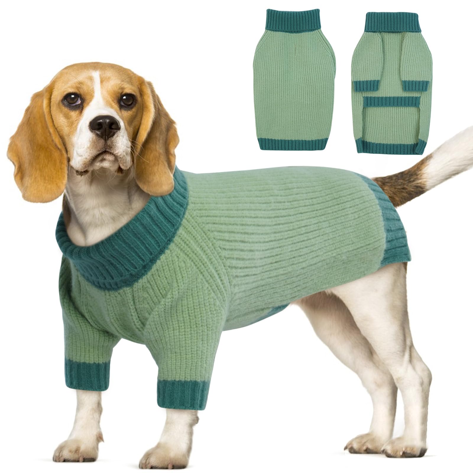 OUOBOB Dog Jumper - Large Size Dog Girls & Boys Thermal Turtleneck Knitted Ugly Christmas Jumper, Warm Sweater Winter Clothes Knitwear for Boston Terrier, Pitbulls (Green L)