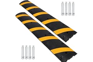 KIARIXO 6 Ft Rubber Speed Bumps 2 Pack, Heavy Duty Speed Bumps for Driveway Rubber Gravel Road Asphalt Parking, Modular Driveway Speed Bumps Cable Protector Ramp with 8 Bolts Spikes