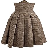 MakeMeChic Women's Plaid Mini Skirt Button Front Pleated A Line Flowy Elegant Houndstooth Skirts