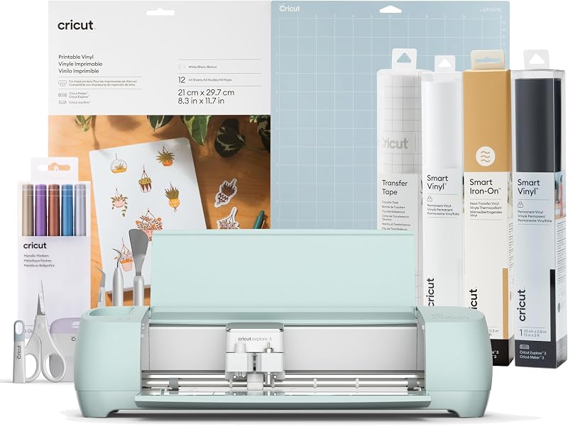 Cricut Explore 3 Starter Bundle 2024 Smart Materials Vinyl IronOn Kit