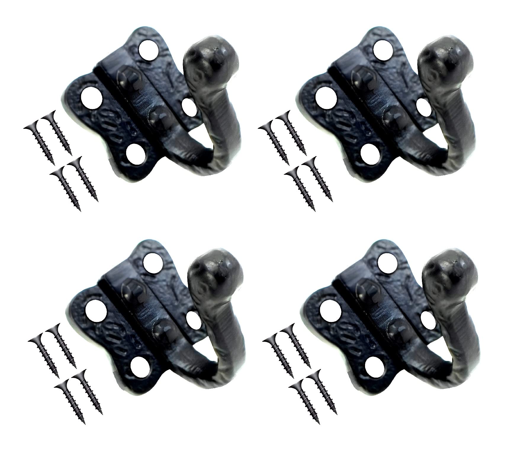 TERF® Traditional Vintage Style Antique Black Coat Hooks 50mm (2 inch) Wall Mounted & Door Hooks Hat Coat Robe Hooks for Bathroom Bedroom Kitchen Office Drawing Room with Fixing Screw - Pack of 4