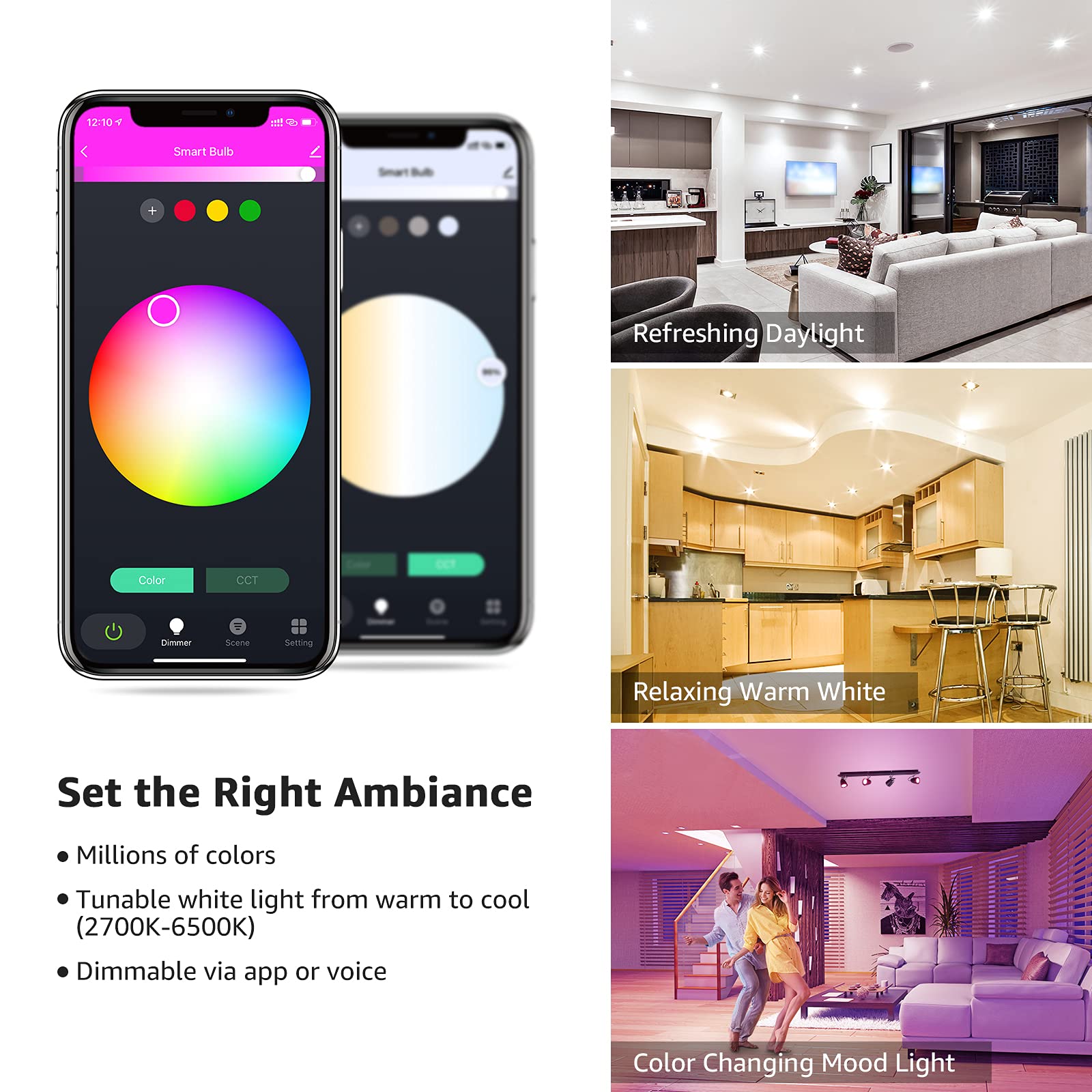 Lepro GU10 Smart Light Bulbs - RGB Color Changing LED Bulb Works with Alexa & Google Assistant (2.4Ghz WiFi Only), Smart Life App, 4.5W Equivalent 50W Halogen Bulb, PAR16 GU10 Standard Base, 2 Pack