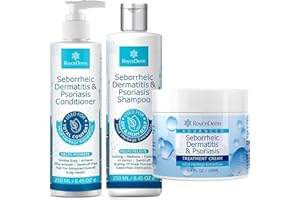 ROYCEDERM Seborrheic Dermatitis & Psoriasis Cream, Shampoo and Conditioner Set - Scalp Therapy System for Folliculitis, Psoriasis, Dandruff, Dry Scalp - Scalp Treatment to Relieve Itching, Flaking, Irritation