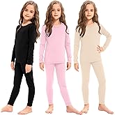 Silkfly 3 Set Girls Thermal Underwear Soft Winter Thermal Top and Bottom with Fleece Lined Base Layer for Girls