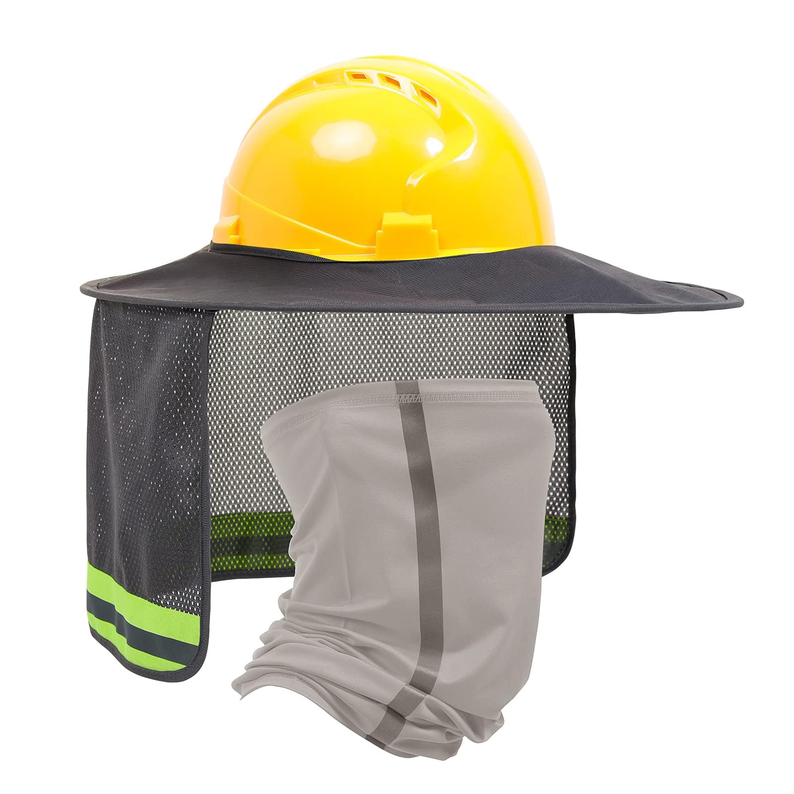 Photo 1 of TCCFCCT Hard Hat Shade, Full Brim Mesh Neck Sun Shield, High Visibility Neck Protection & Bandana Headband Face Scarf, Hard Hat Accessories, 2 Pack, Grey