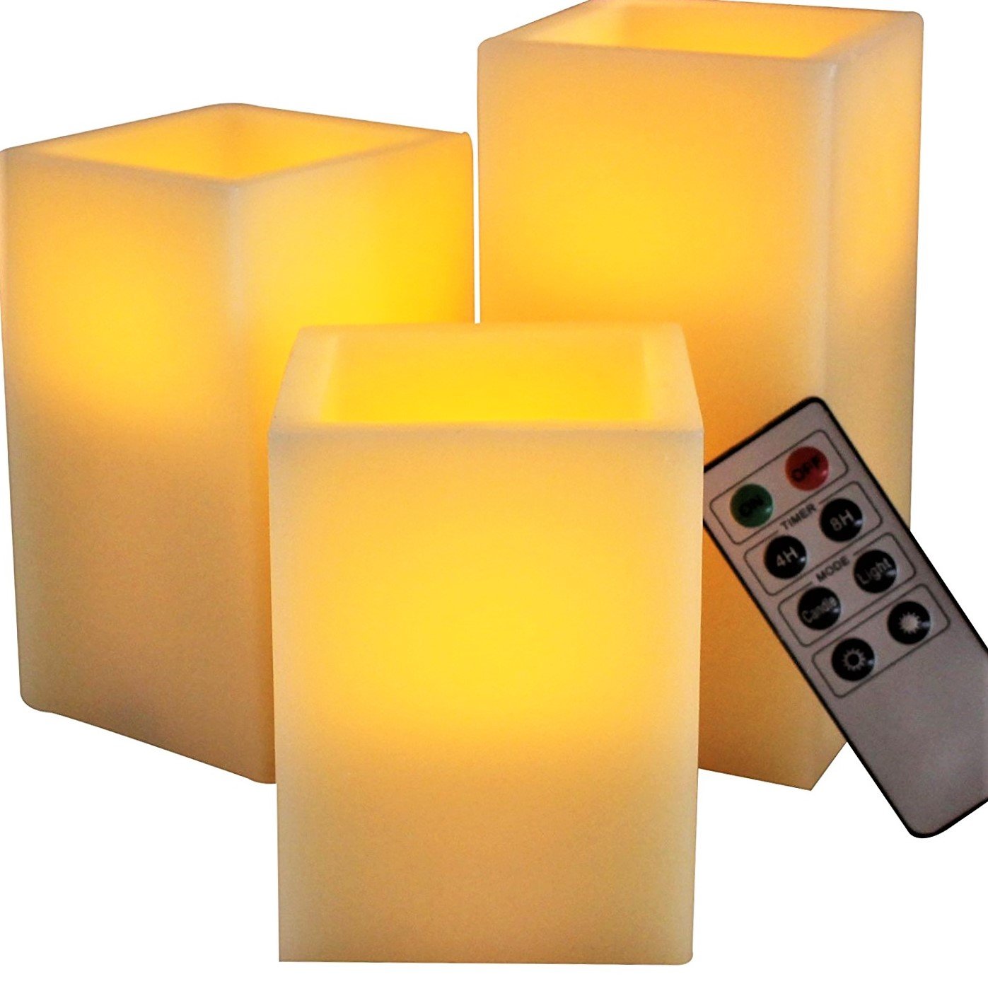 Parties Candles Yellow Amber B01k8s3oym Flameless Lytes 正方形のセット3アイボリーワックスwith Led By Flame ちらつきのledキャンドル Auto Offリモートコントロール デコレーションとholiday キャンドルライト 卸し売り購入