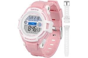 SOCICO Kids Digital Watch for Boys Girls, 50M Waterproof Sports Watch for Kids with 7 Color Backlight, Stopwatch, Alarm, Calendar, 2 Soft Silicone Straps, Great Birthday Christmas Gifts for Teens Aged 5-18