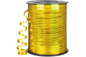 HimBen 500 Yards 3/16" Holographic Curling Ribbon Gold, Balloon String Curly Ribbon 1 Roll for Gift Wrapping, Birthday Wedding Party Festival Decoration, Baby Shower, Art Crafts, Florist Flowers