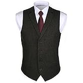 Ruth&Boaz 2Pockets 4Buttons Wool Herringbone Tweed Tailored Collar Suit Vest