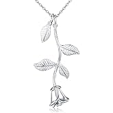 Alphm Valentines Day Rose Gifts S925 S925 Sterling Silver Rose Flower Pendant Necklace for Women Floral Jewelry