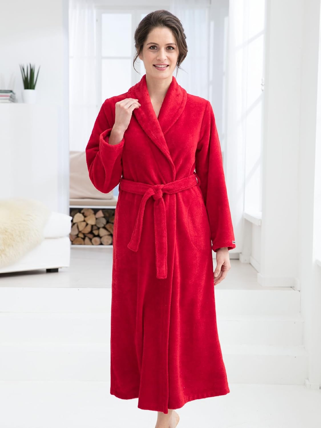 bademantel damen rot flauschig