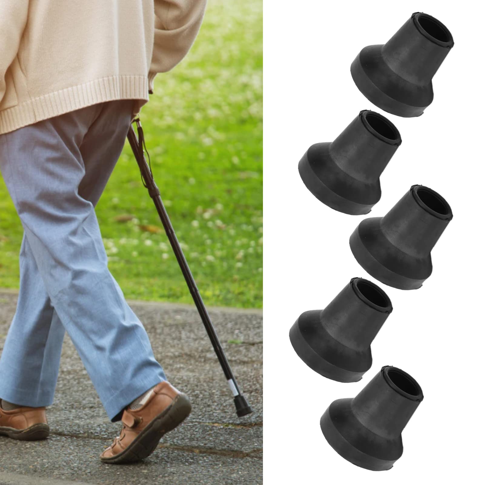 Cane Tips Replacement - 5Pcs Crutch Tips 14mm Non-Slip Rubber Walking Stick Pad Protector for Canes and Crutches