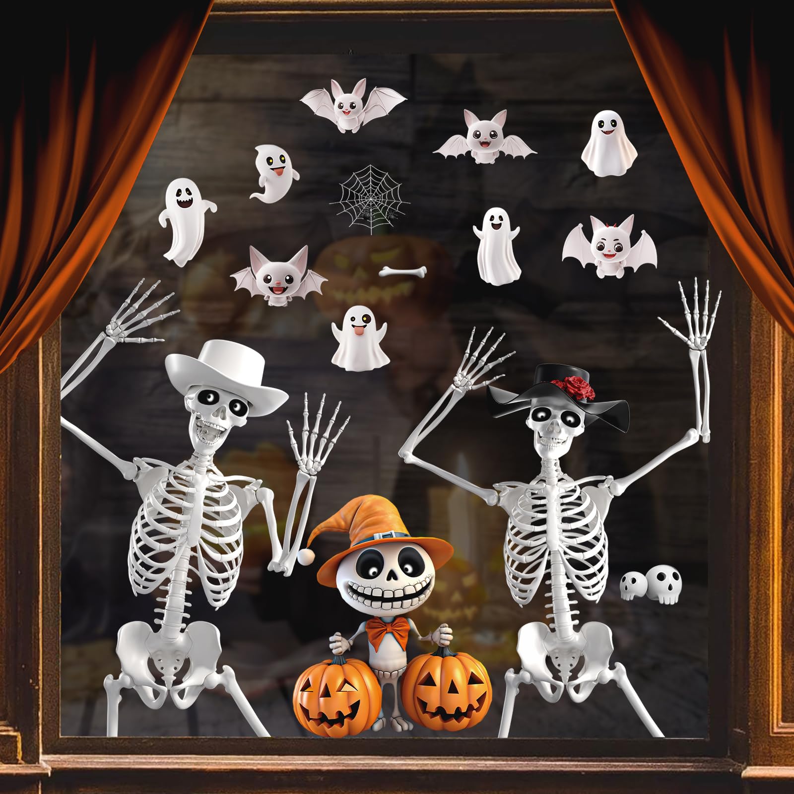 Halloween Window Stickers Large 9 Sheets,DXTXTJ Halloween Window Decorations with Ghost Pumpkin for Halloween Party Indoor Outdoor