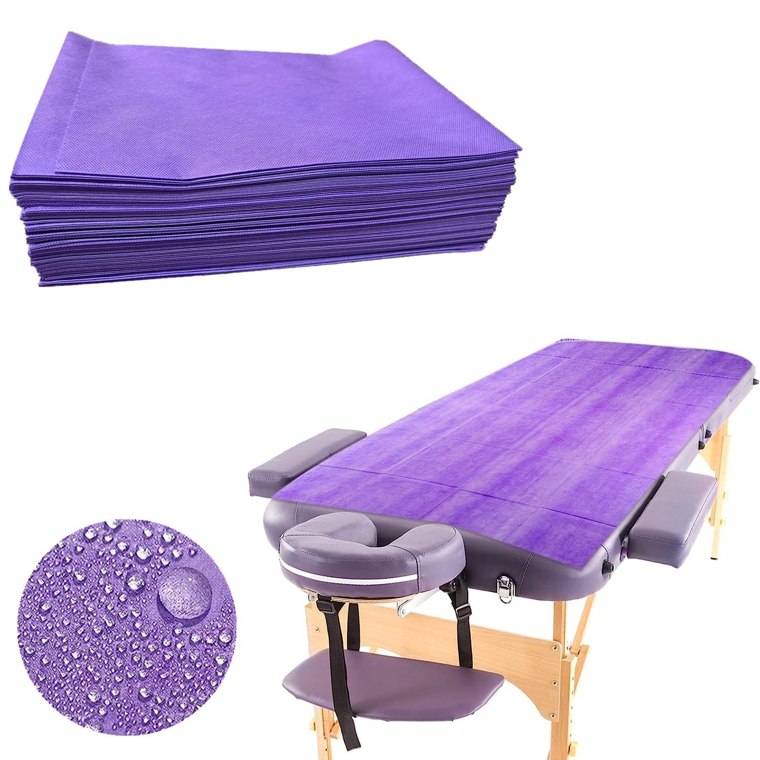 YIDUHAO Disposable Bed Sheets, Bed Cover Spa Massage Table Sheet no Noise Bed Cover Flat Sheets, Breathable Non-Woven Fabric,80x180cm,Purple,20pcs