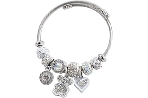 SIWWBW Women Bracelets Charm Bracelet for Women Silver Charm Link Birthday Anniversary Jewelry Titanium Steel Bracelet Gifts for Women Adjustable Beaded Pendant Adjustable Bracelet