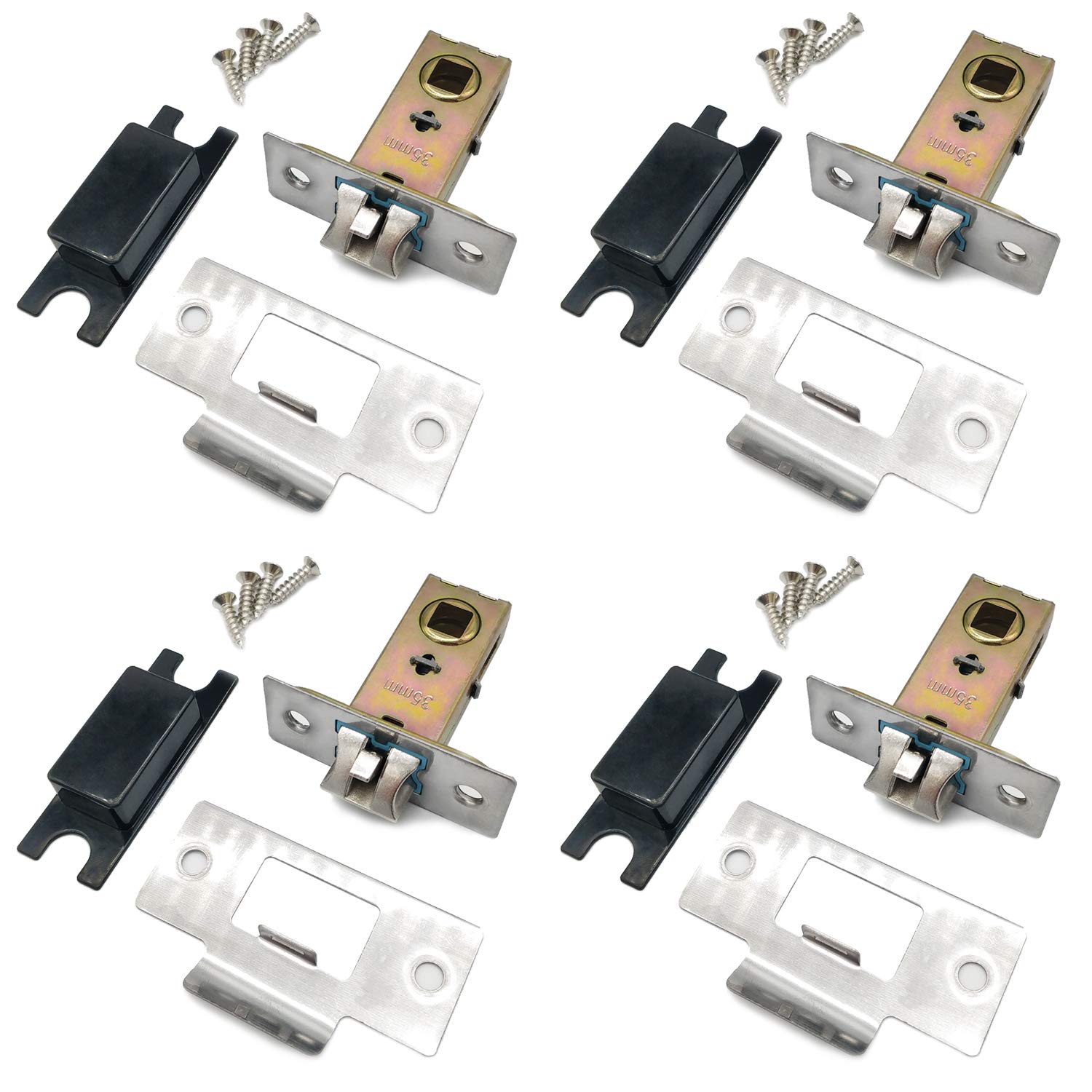 4 Sets Bolt Through Tubular Mortice Latch(35mm),with Plastic Dust Cap,Stainless Steel Bracket and Set of Screws,Door Latch Designed to be Used with Sprung Lever Door Handles , Golden Grace.