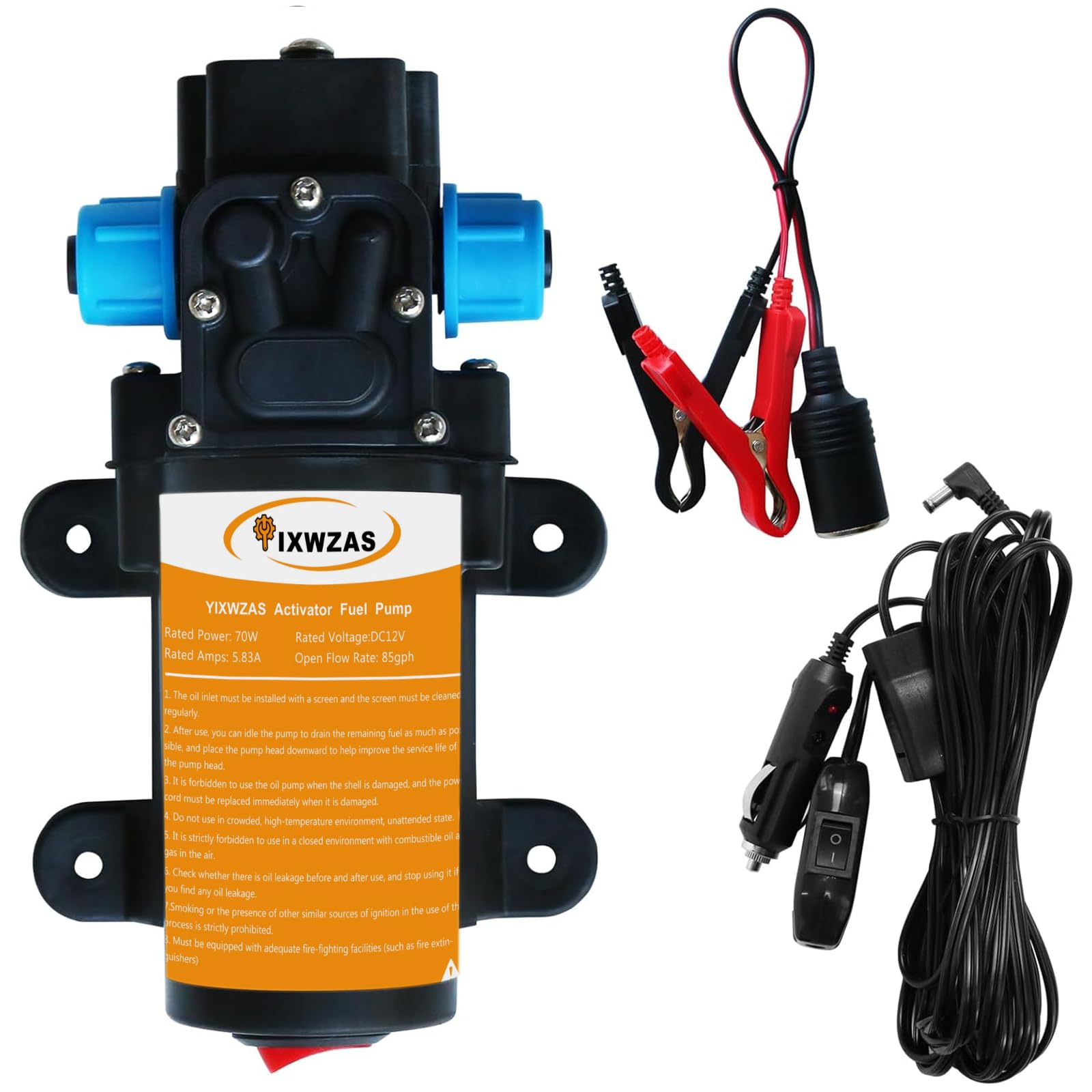 Photo 1 of 12V Heavy Duty Fuel Transfer Pump 85GPH Max Flow - Gasoline/Diesel Transfer Pump with 11.5ft Power Cable & Pulley System - for Trucks, Boats, Tractors, RV, Marine Equipment
