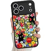 Jefonha Magnetic for iPhone 17 Pro Case for Women Men Cute Floral Flower Phone Case Compatible with Magsafe, Slim Translucent Matte Shockproof Cover for iPhone 17 Pro, Flowers and Cat