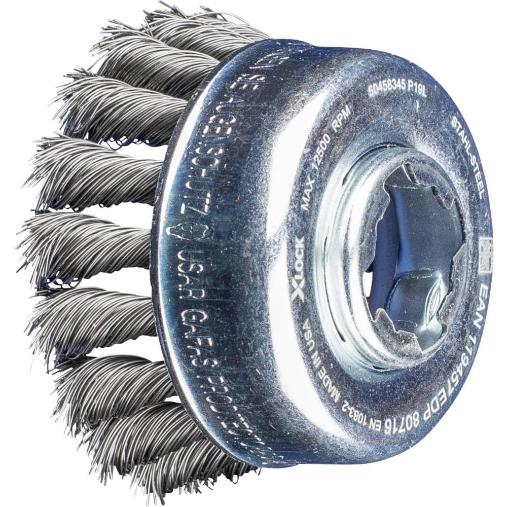 PFERD Cup Brush, Diameter 65 mm, Knotted, 0.35 mm Steel Wire, X-Lock Socket, 43305025 - for Quick and Convenient Tool Change