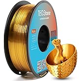 TEQStone Silk PLA Filament 1.75mm Gold 1KG, Metallic Shine High Gloss Finish Perfectly Wound, Accuracy +/-0.02mm 3D Printer Filament Vacuum Packaging