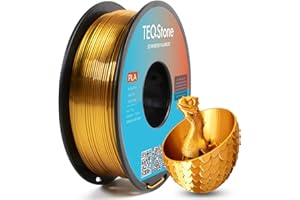 TEQStone Silk PLA Filament 1.75mm Gold 1KG, Metallic Shine High Gloss Finish Perfectly Wound, Accuracy +/-0.02mm 3D Printer Filament Vacuum Packaging