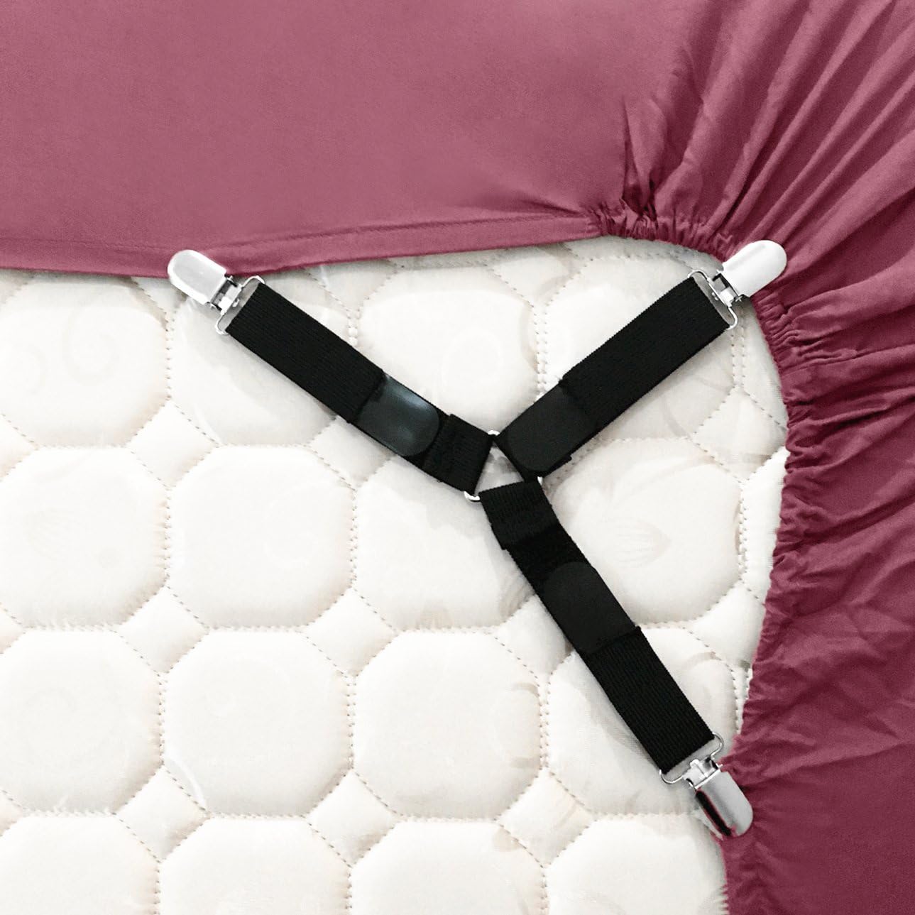 3-Way Adjustable Heavy Duty Bed Sheet Holders Fasteners Grippers Clips Suspenders Straps (Pack of 4, in Black)