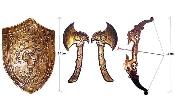 IndusBay Bahubali Style Warrior Soldier Armor Set - 1 Shield , 2 Kings Axe Swords , Bow and Arrow Archery Set