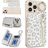 Cavor Compatible with MagSafe Wallet,Magnetic Wallet for iPhone 17/16 Pro Max/15 Pro/14 Plus/13/12 Series,Magnetic Card Holder with Adjustable Stand,Mag Safe Phone W-allet Zipper -Leopard White