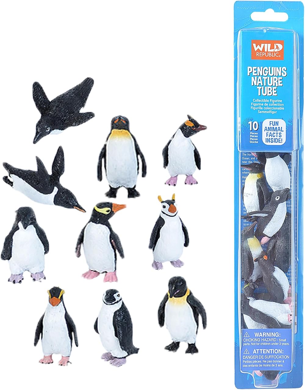 Wild Republic Penguin Figures Nature Tube 10 Pc Playset Realistic Animal Toys