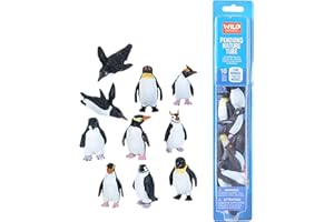Wild Republic Penguin Figurines Tube, Penguin Toys, Emperor Penguin, Gentoo, Chinstrap, Adelie, Rockhopper And Swimming Penguins Ten Piece Set