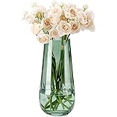 Modern Large Glass Vase H-9.8" Green Vases for Flowers, Centerpieces and Decorative Accents - Tall Plant Vase for Office Home Table Decor
