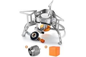 Odoland 3500W Windrpoof Camp Stove Camping Gas Stove with Fuel Canister Adapter, Piezo Ignition, Carry Case, Portable Collaps